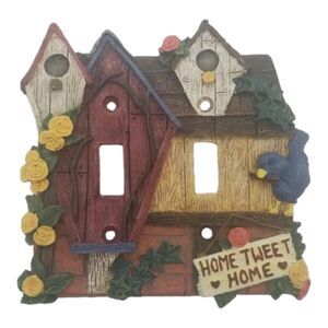 Double Switch Plate 3D Ceramic Poly Resin Home Tweet Home Garden Blue Bird Decor